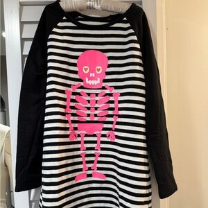 Cat & Jack Black and White Striped Dress with Pink Skeleton